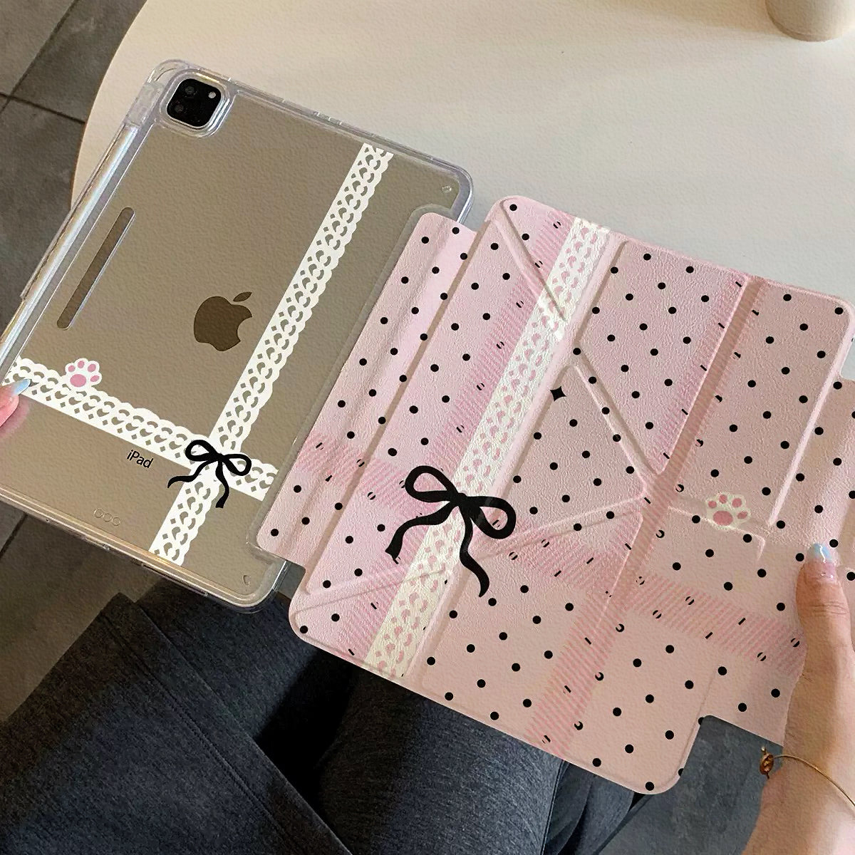Coquette Ribbon & Polka Dot Pink iPad Case with Pencil Holder