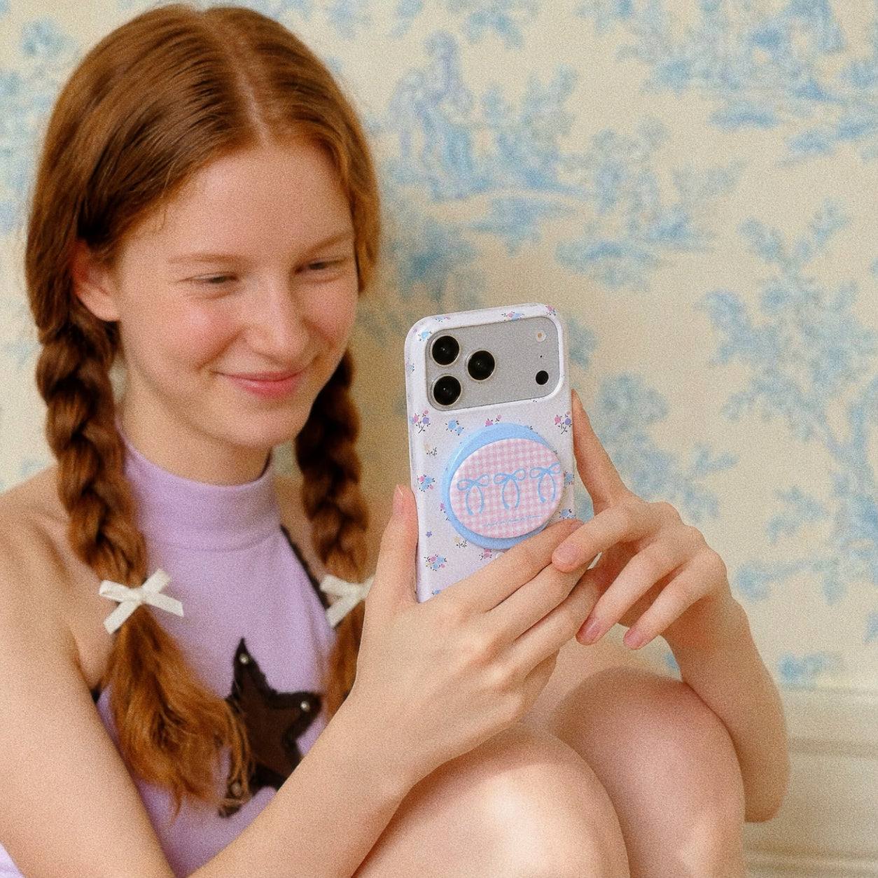 Pastel Blue & Pink Floral MagSafe Phone Case
