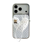 White Polka Dot Teddy Ribbon Phone Case | Heart & Star