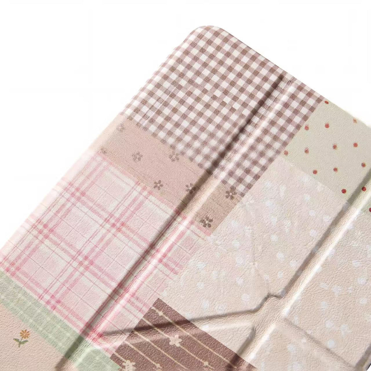 Vintage Plaid & Floral Patchwork iPad Case with Pencil Holder