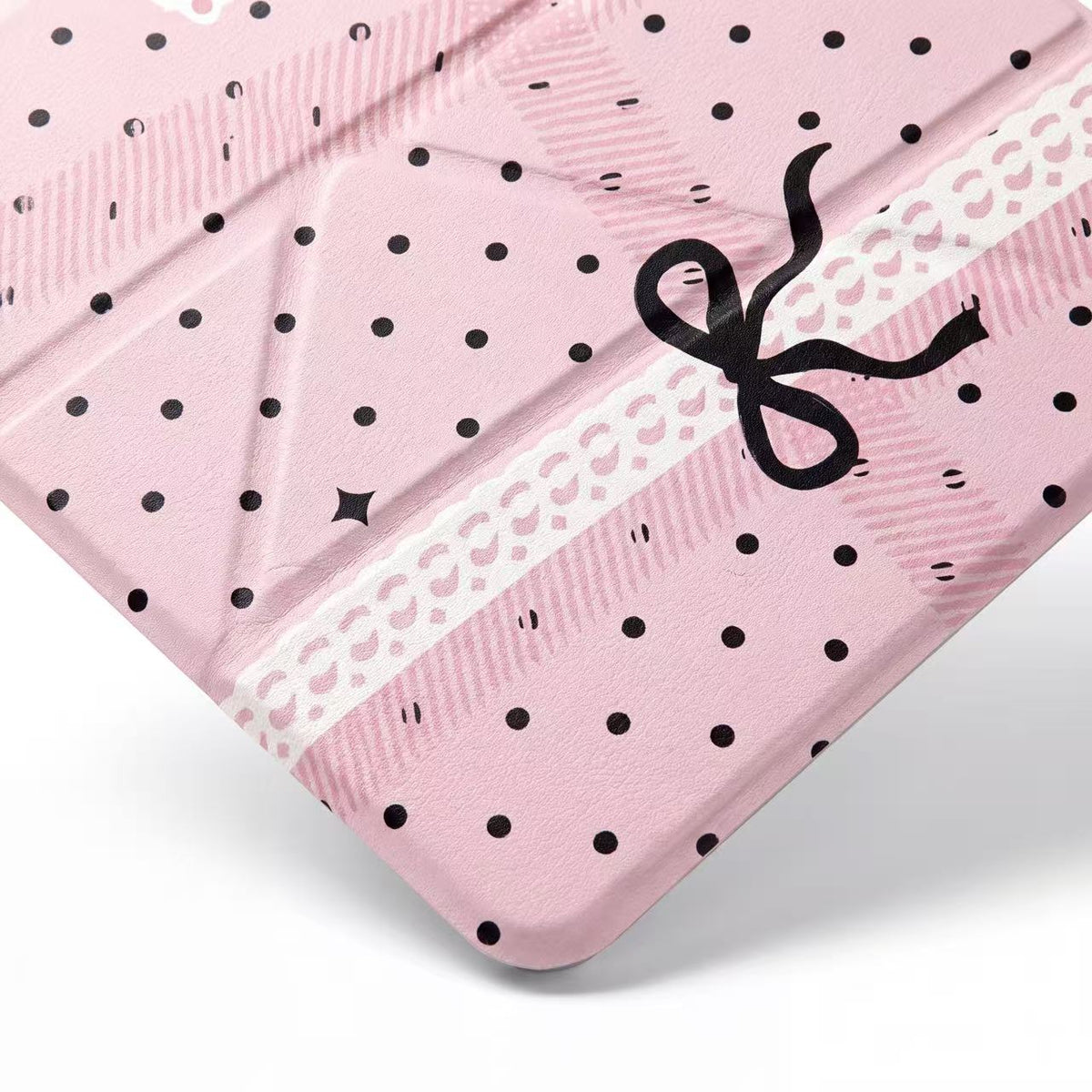 Coquette Ribbon & Polka Dot Pink iPad Case with Pencil Holder
