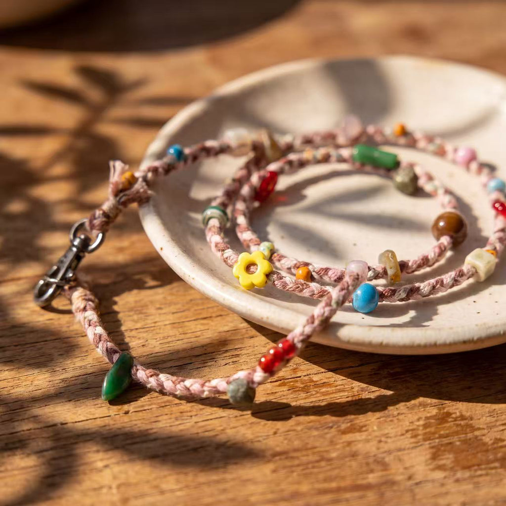 Boho Woven Crossbody Phone Strap with Crystal Stone & Daisy Beads