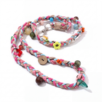Pastel Woven Crossbody Phone Strap with Leaf Charm & Wooden Buttons