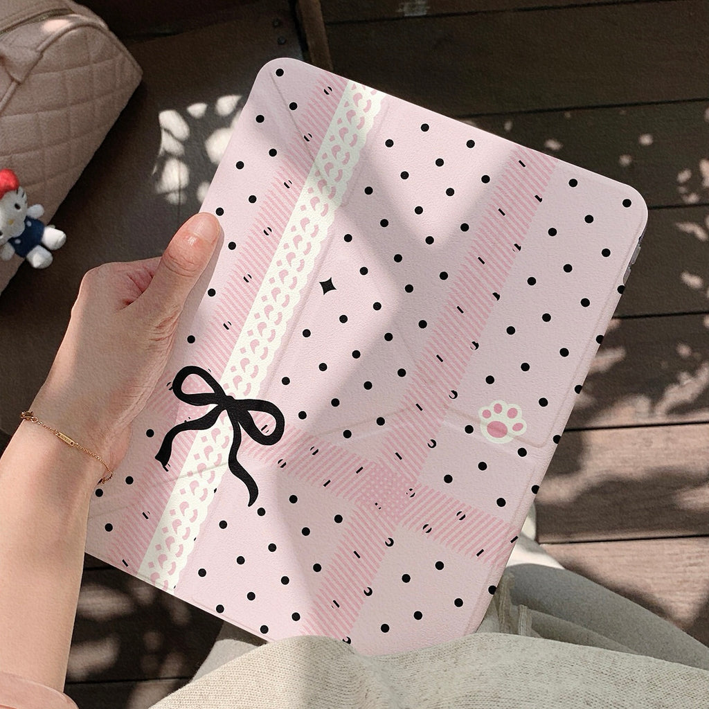 Coquette Ribbon & Polka Dot Pink iPad Case with Pencil Holder