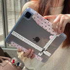 Coquette Ribbon & Polka Dot Pink iPad Case with Pencil Holder