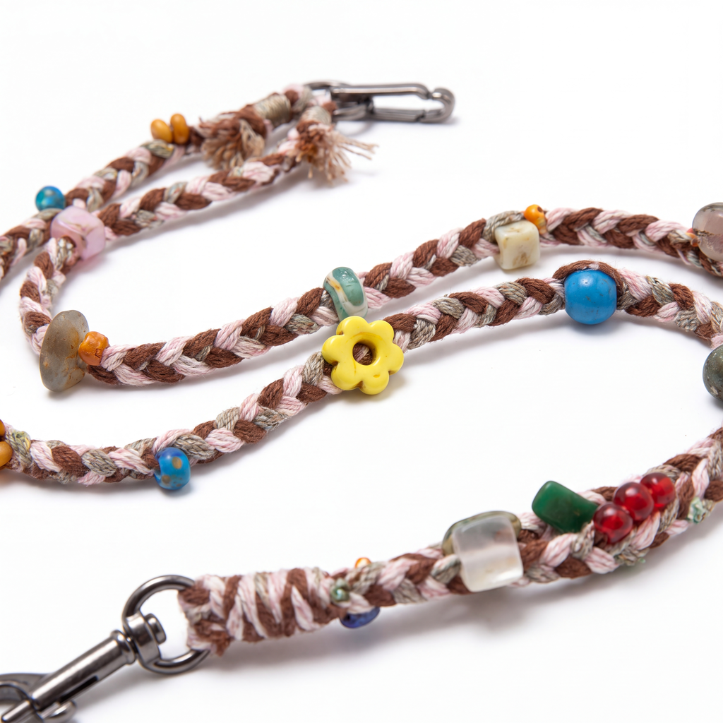 Boho Woven Crossbody Phone Strap with Crystal Stone & Daisy Beads