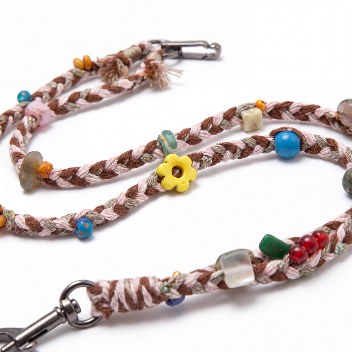 Boho Woven Crossbody Phone Strap with Crystal Stone & Daisy Beads