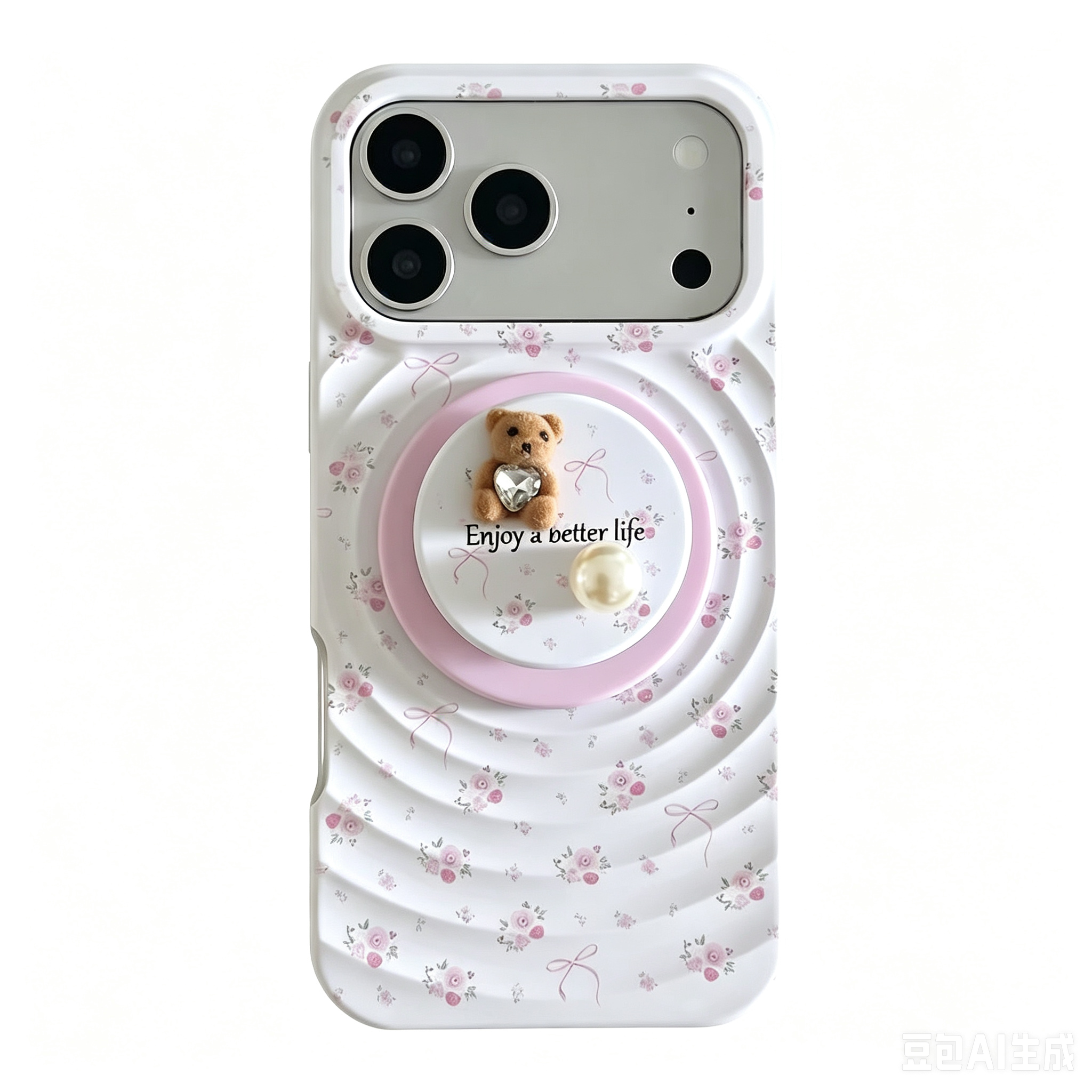 3D Ripple & Pearl Bear MagSafe Phone Case
