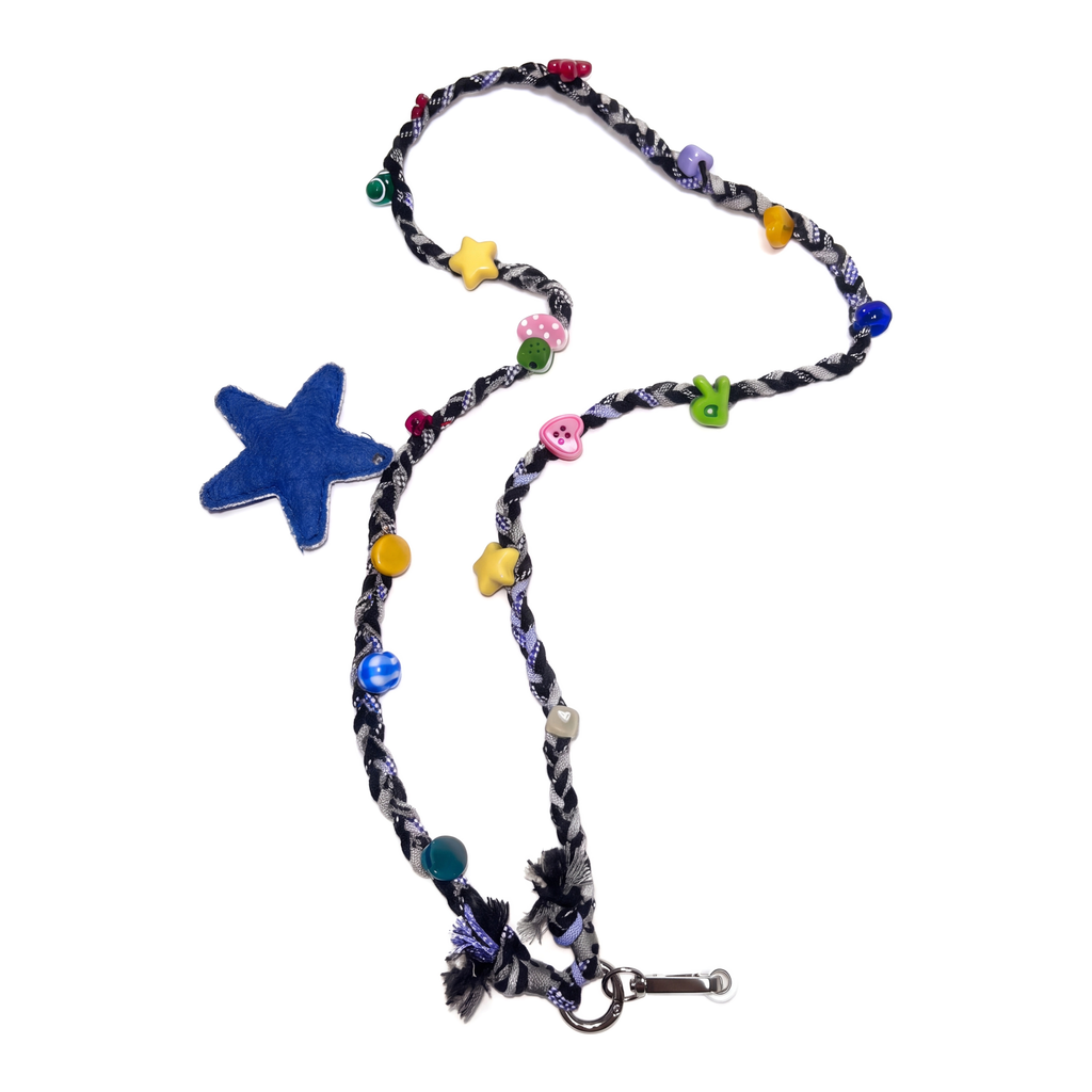 Y2K Denim Woven Crossbody Phone Strap with Fabric Star Charm