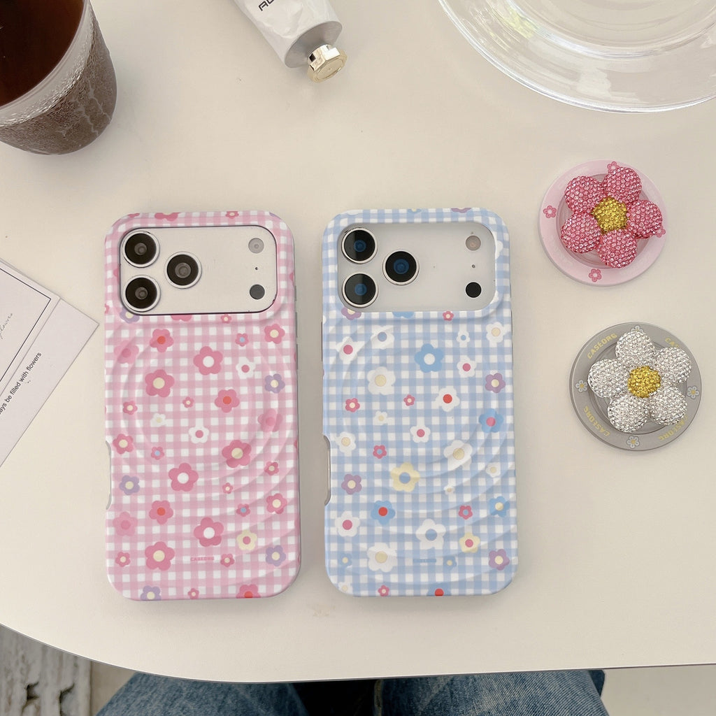 Floral Gingham & Sparkling Daisy Grip MagSafe Phone Case
