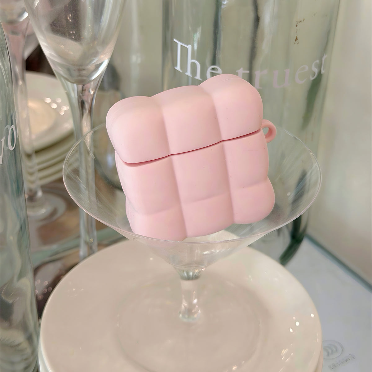 3D Pastel Puffy Cloud with Bubble Grid AirPods Case