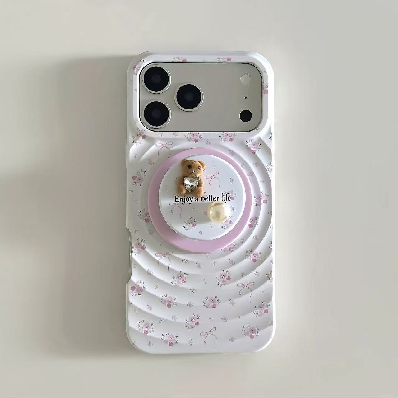 3D Ripple & Pearl Bear MagSafe Phone Case