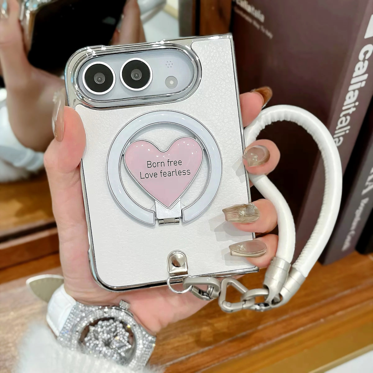 Love Heart Kickstand iPhone Duo MagSafe Case | Dreamy White & Soft Pink