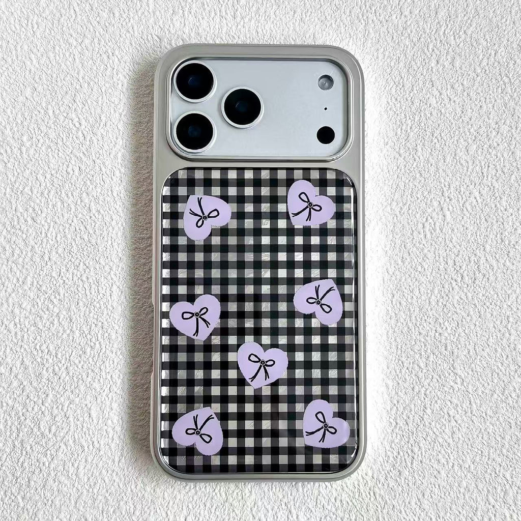 Black Gingham & Purple Heart Phone Case