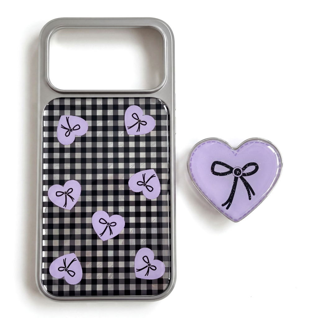 Black Gingham & Purple Heart Phone Case