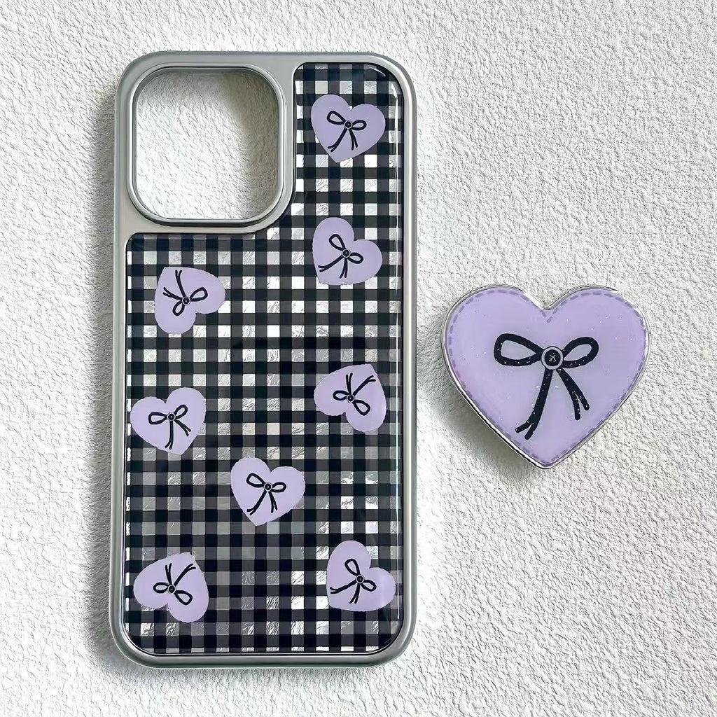 Black Gingham & Purple Heart Phone Case