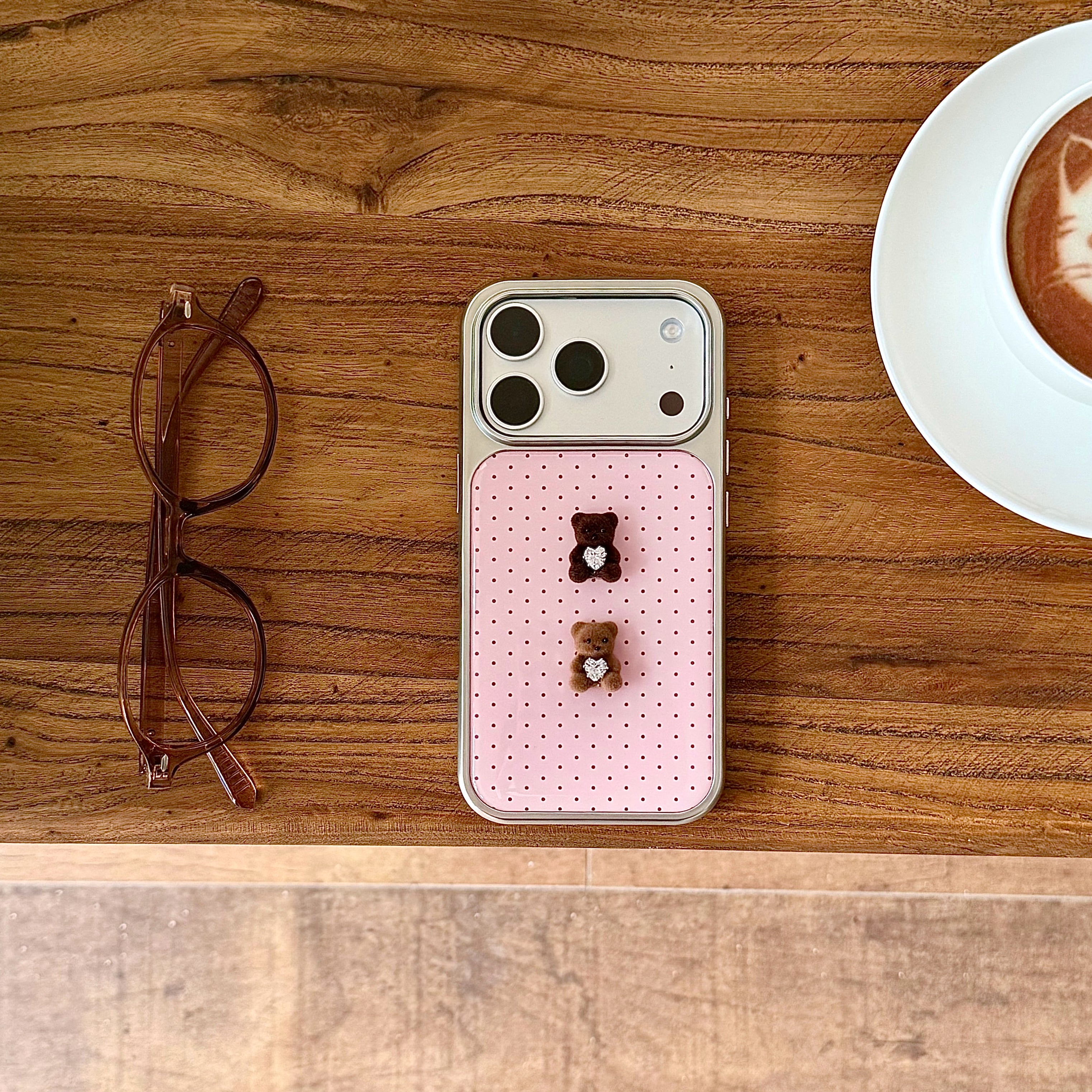 Pink Polka Dot Phone Case | Teddy Bear & Bow