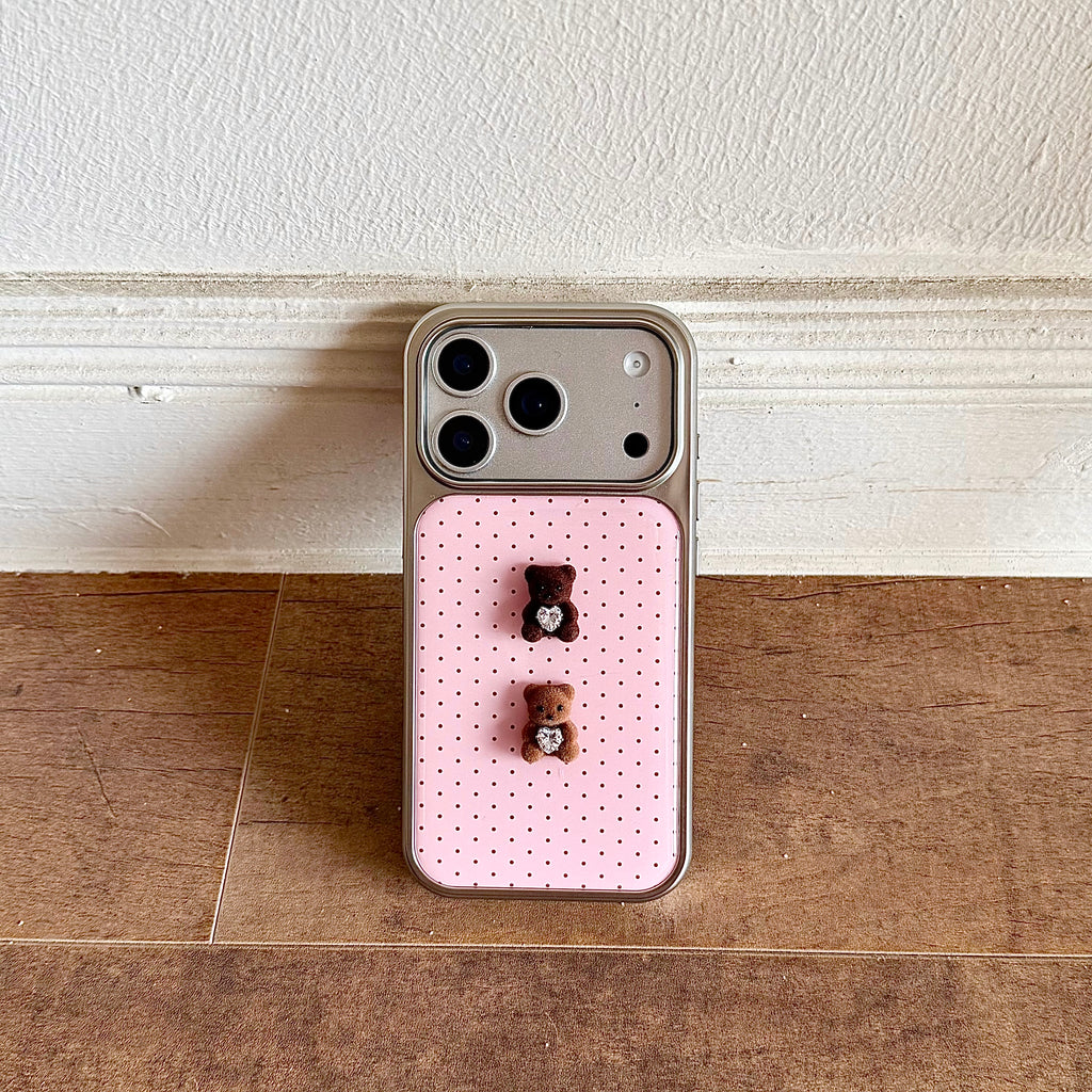 Pink Polka Dot Phone Case | Teddy Bear & Bow