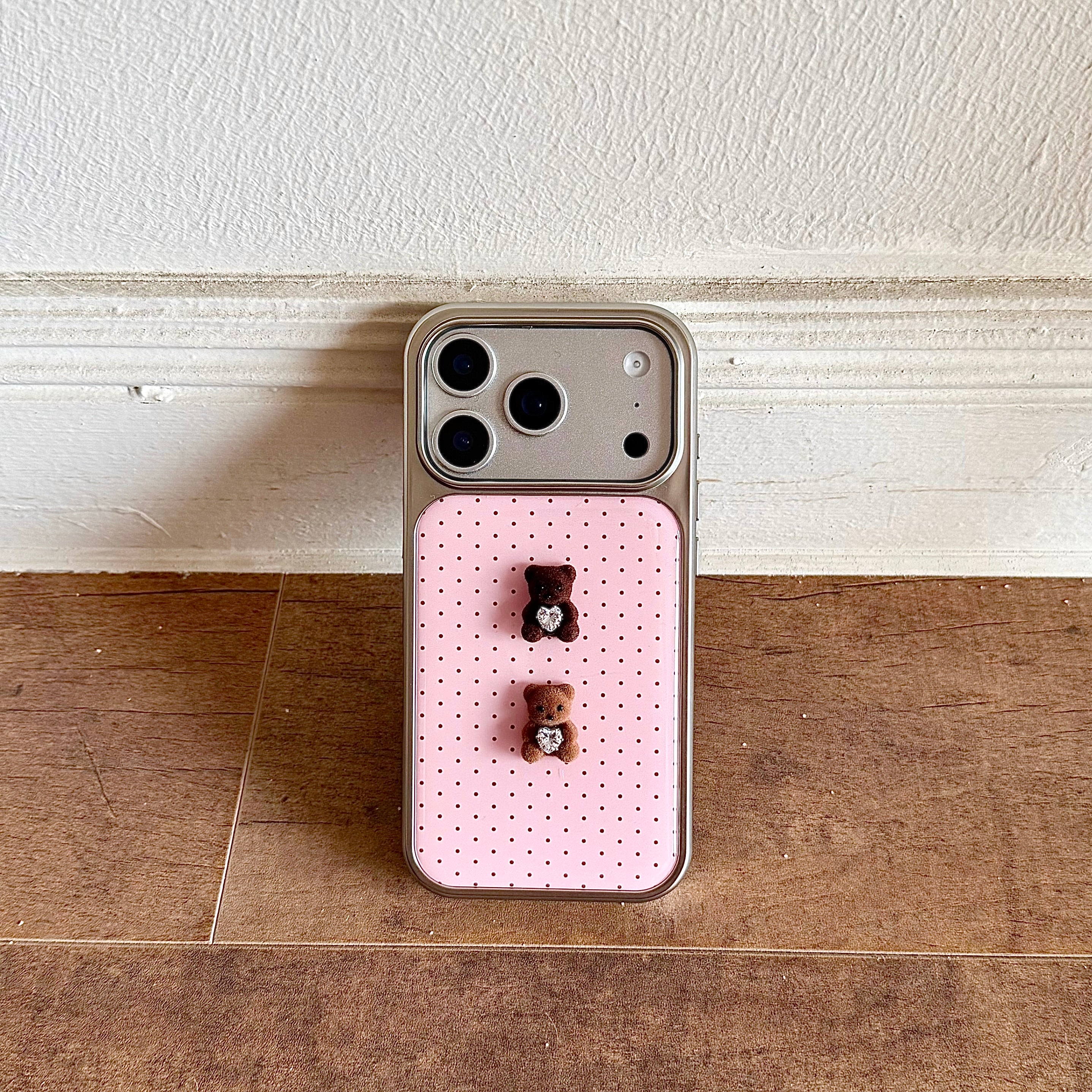 Pink Polka Dot Phone Case | Teddy Bear & Bow