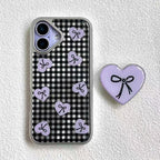 Black Gingham & Purple Heart Phone Case