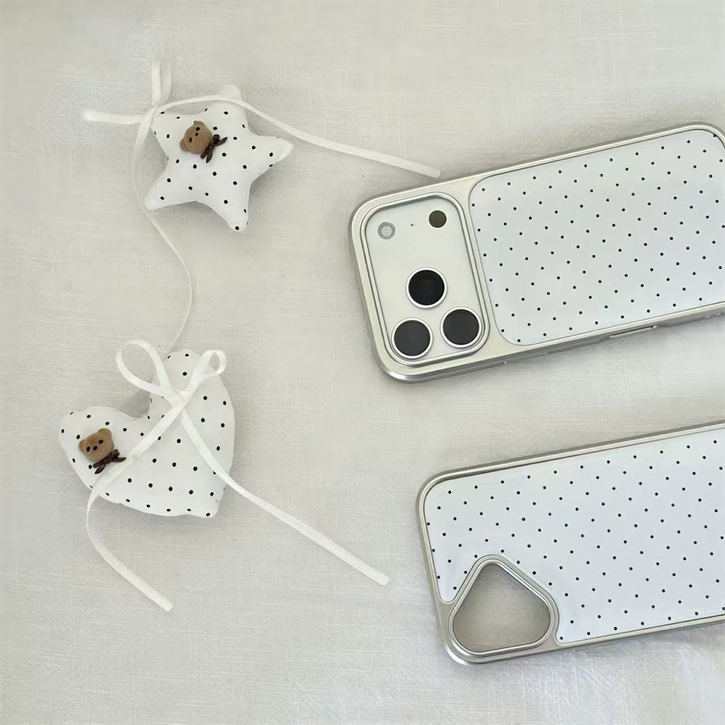 White Polka Dot Teddy Ribbon Phone Case | Heart & Star