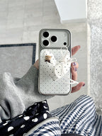 White Polka Dot Teddy Ribbon Phone Case | Heart & Star