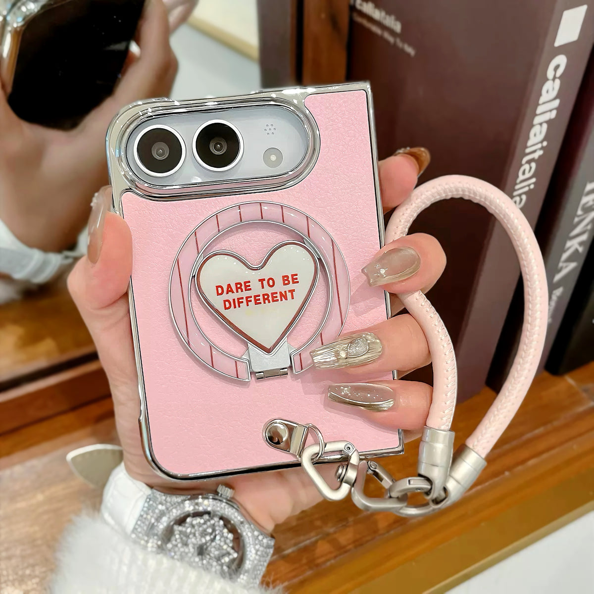 Love Heart Kickstand iPhone Duo MagSafe Case | Dreamy White & Soft Pink