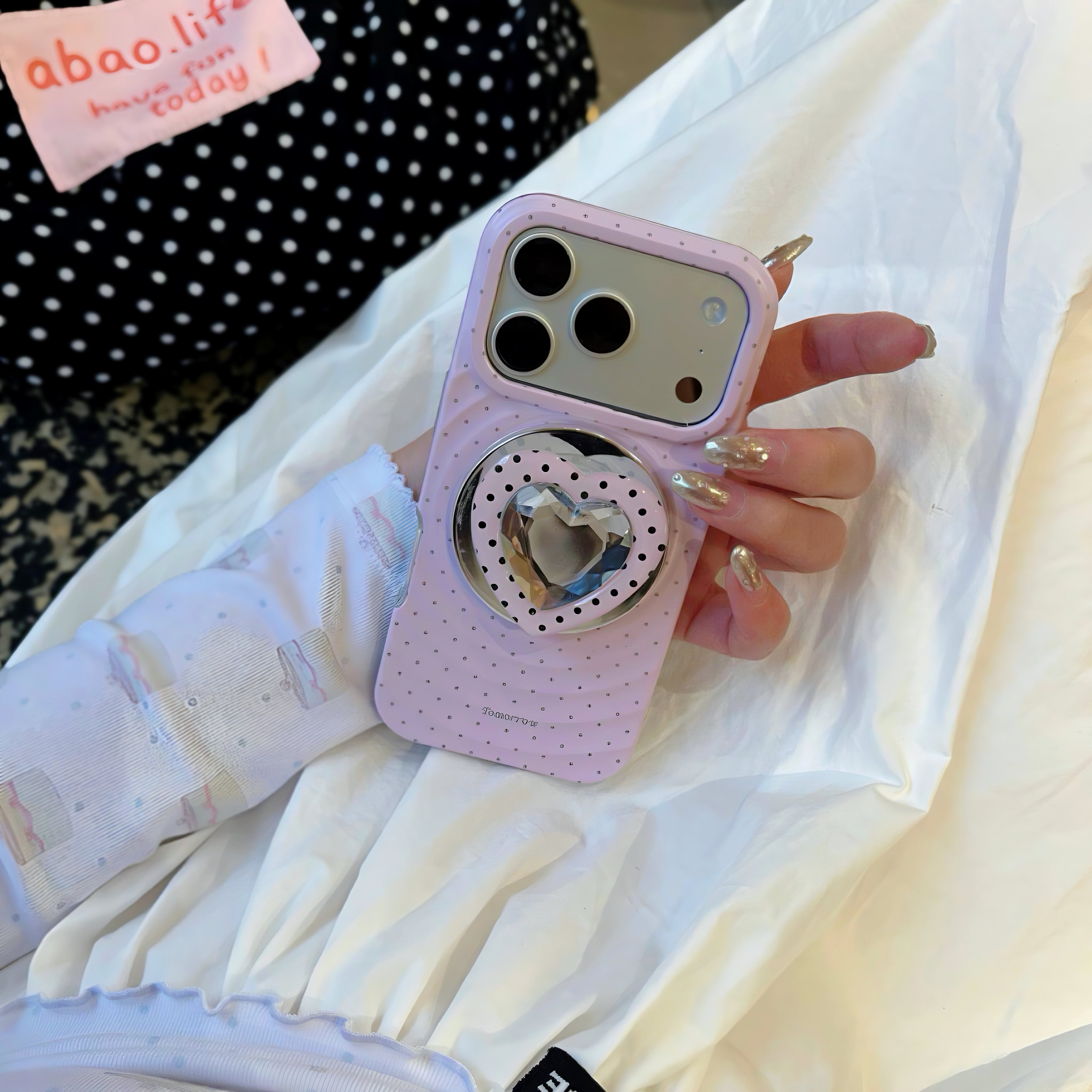 3D Ripple & Sparkling Diamond Heart MagSafe Phone Case