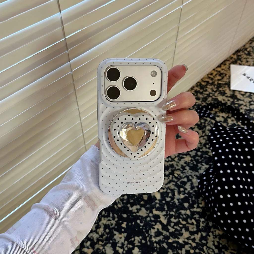 3D Ripple & Sparkling Diamond Heart MagSafe Phone Case