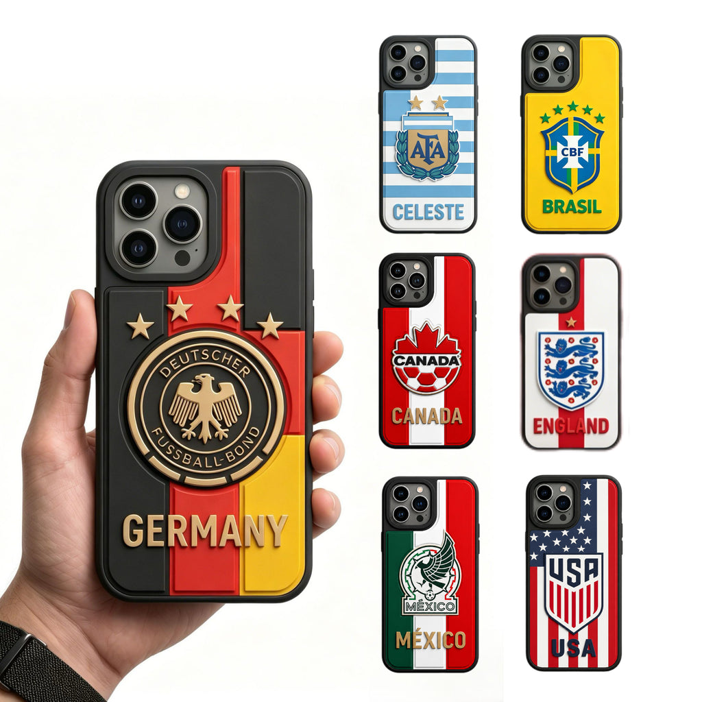 3D Textured World Cup National Team Phone Case – High-Impact Soccer Fan Edition