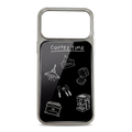 Grunge aesthetic black iPhone 17 Pro Max case featuring retro coffee and kitten prints.
