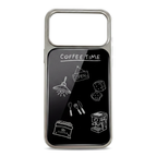 Grunge aesthetic black iPhone 17 Pro Max case featuring retro coffee and kitten prints.