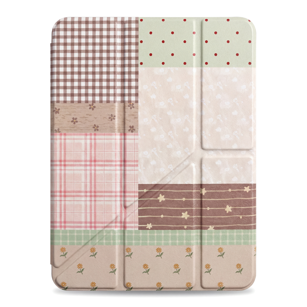 Vintage Plaid & Floral Patchwork iPad Case with Pencil Holder