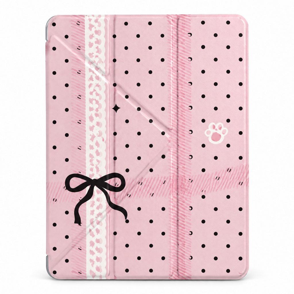 Coquette Ribbon & Polka Dot Pink iPad Case with Pencil Holder