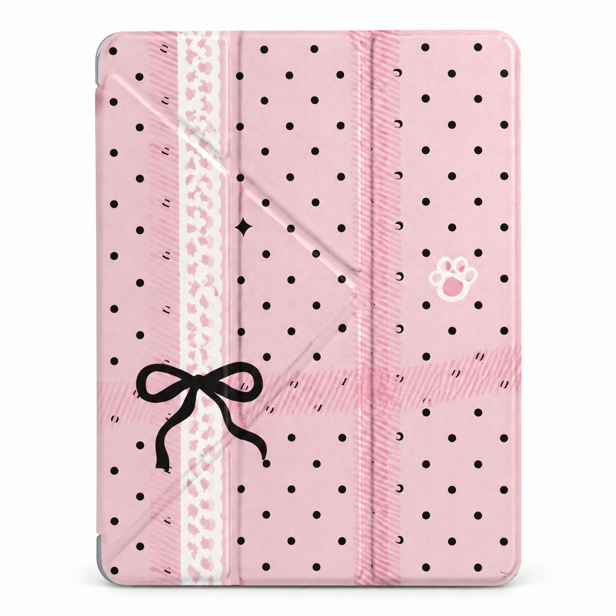 Coquette Ribbon & Polka Dot Pink iPad Case with Pencil Holder