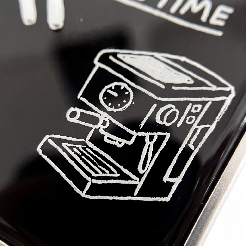 Retro minimalist line art illustration of an espresso coffee machine for phone cases.